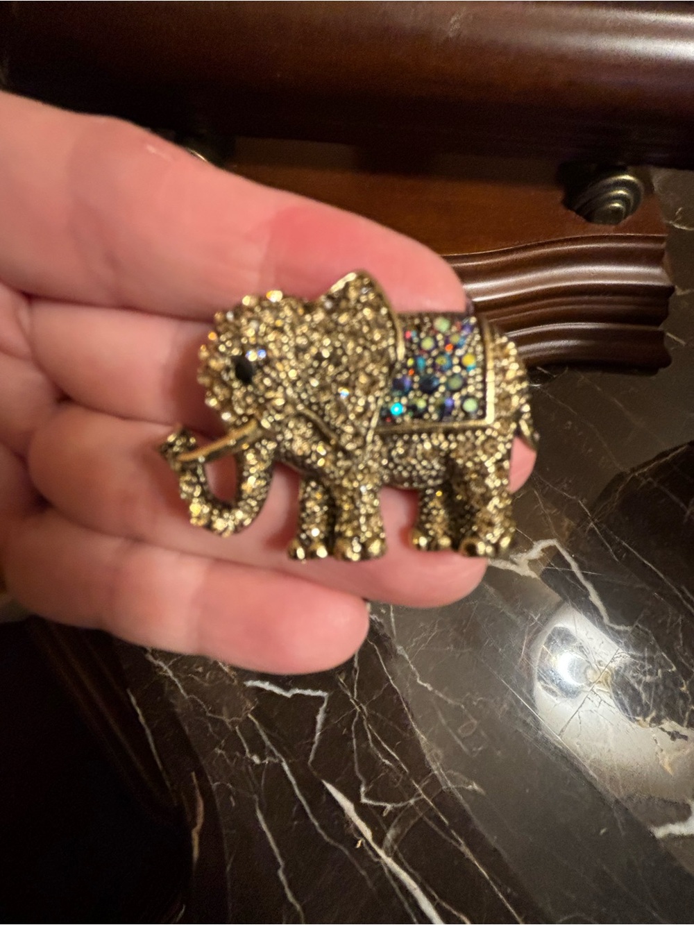 Brooch, Gold Jeweled Elephant Decorative Accent by